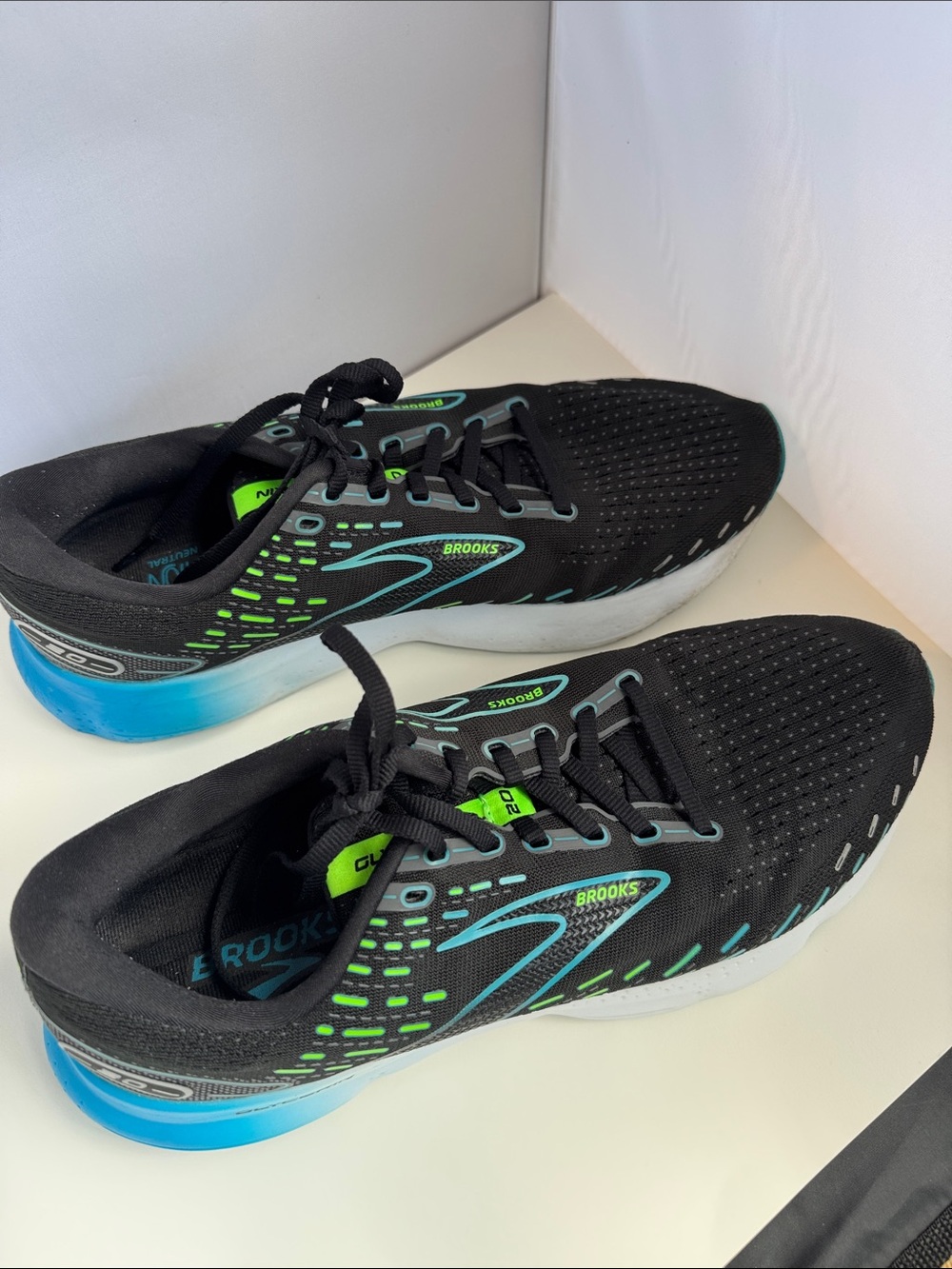 Brooks Black Running Sneakers with Teal and Neon Green Accents
